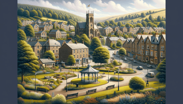 An intricate and wide AI-generated image that weaves together the diverse landmarks and elements of Blackhill, Consett, County Durham, capturing its unique essence.