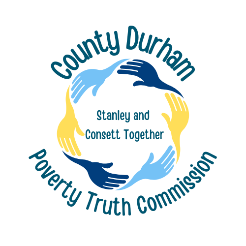 County Durham Poverty Truth Commission logo: Stanley and Consett Together, with a circle of hands