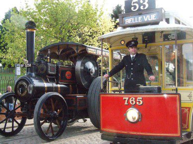 The popular Beamish Museum Steam Wagons and Trams line up for visitors.