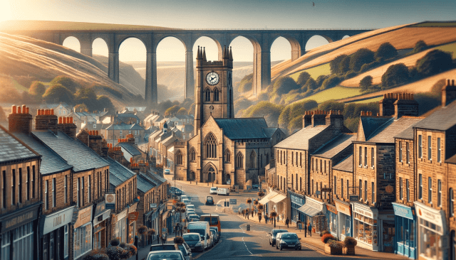 A picturesque photograph of Consett town, where Christ Church takes center stage in the foreground, its architectural grandeur showcased in stunning detail.