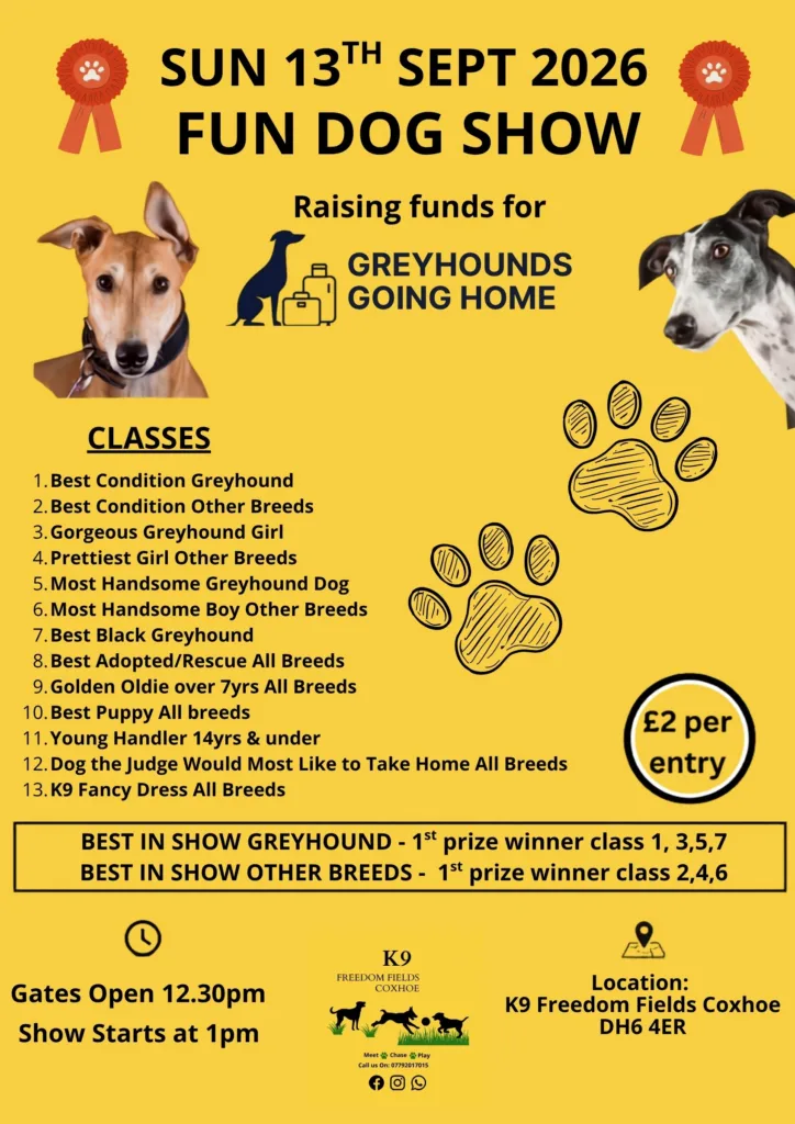 K9 Freedom Fields Summer Fun Dog Show to Raise Funds for Greyhounds Going Home