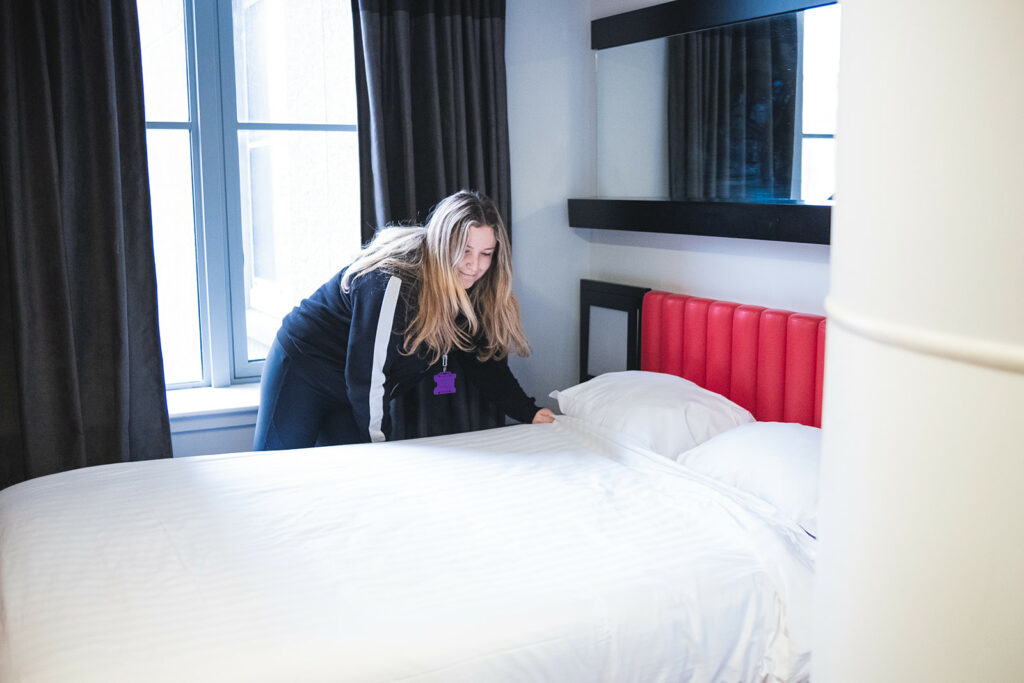 A bedroom being prepared at the Welcome Centre. Photo by Simon Juho