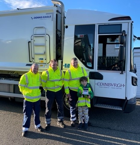Waste Crew Gift Smiley Little Boy a Dumper Truck