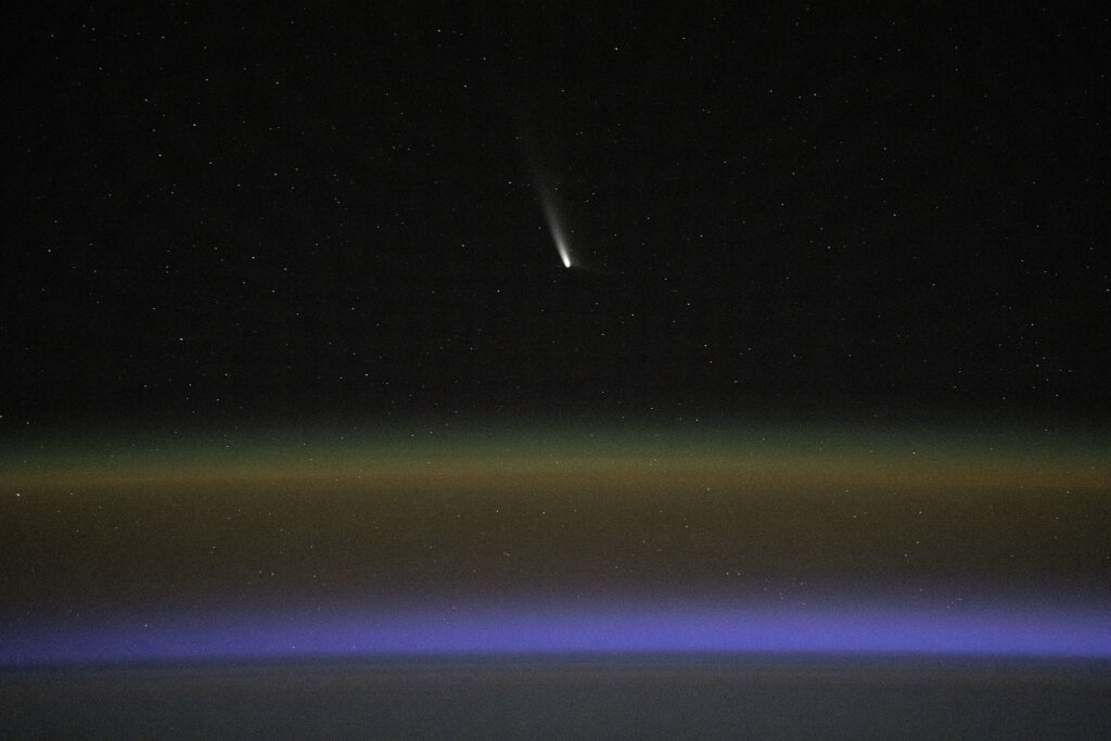 Comet C/2023 A3, captured from the space station. Image courtesy of NASA Flickr.