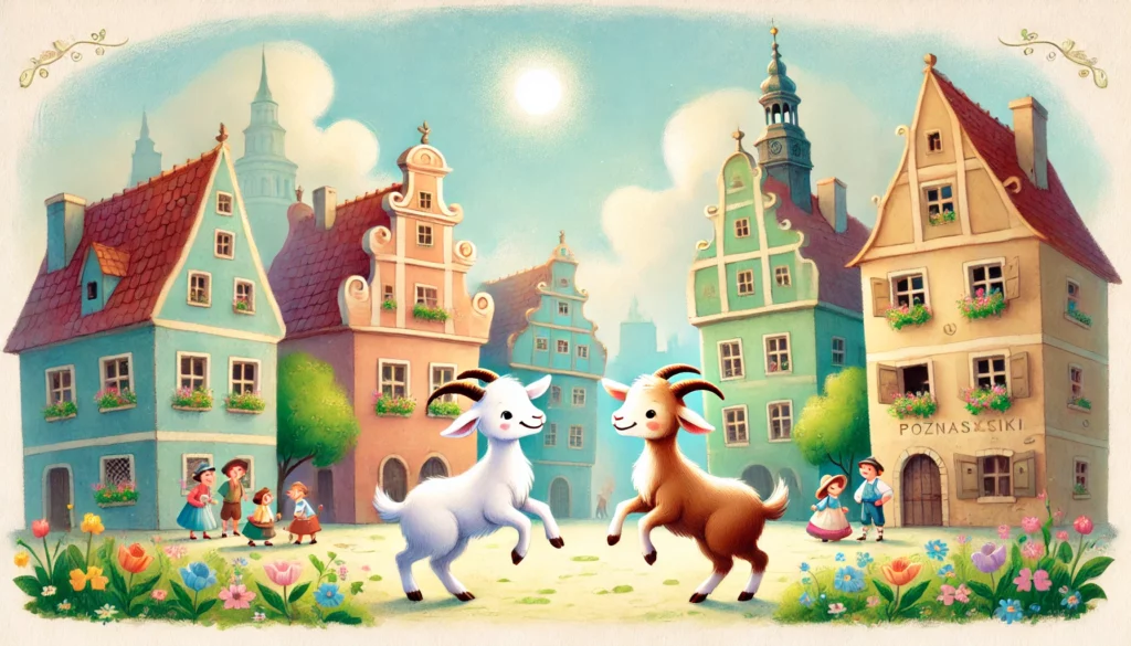 Illustration of the legend of Poznań's mechanical goats