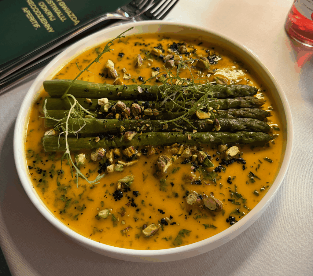 Asparagus – Browned Butter – Pistachios – Basil-Orange Sauce
