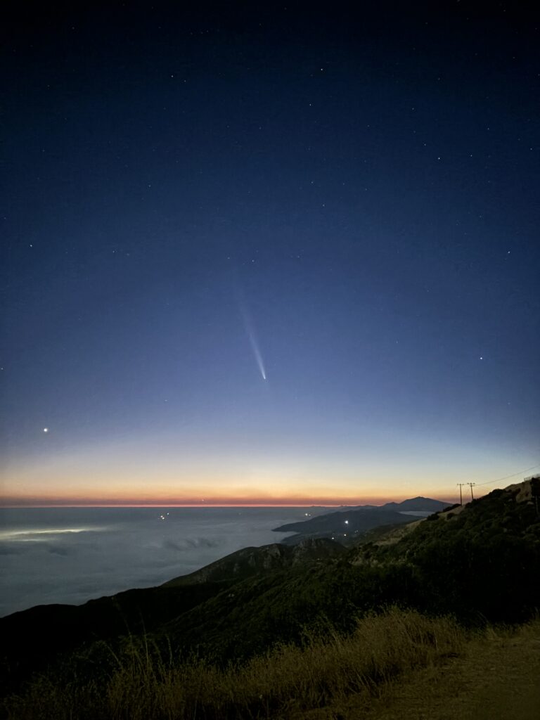 Comet C/2023 A3 (Tsuchinshan-ATLAS) captured from East Camino Cielo Rd in the Santa Ynez Mountains, Santa Barbara, CA, on October 15, 2024.