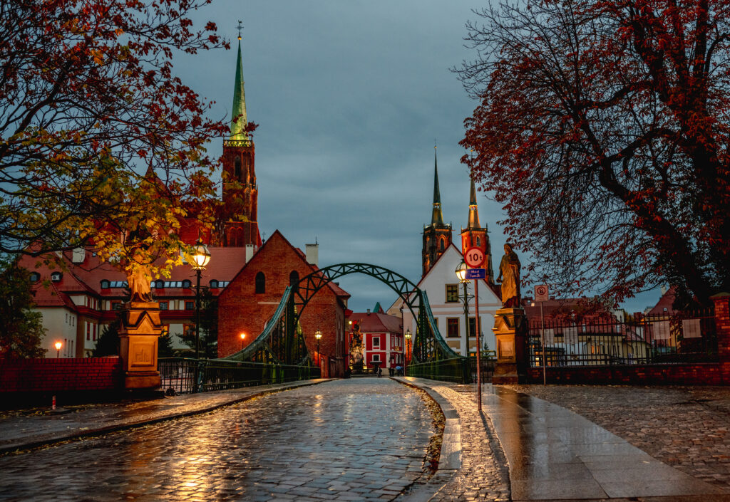 Cathedral Island in Wrocław at night